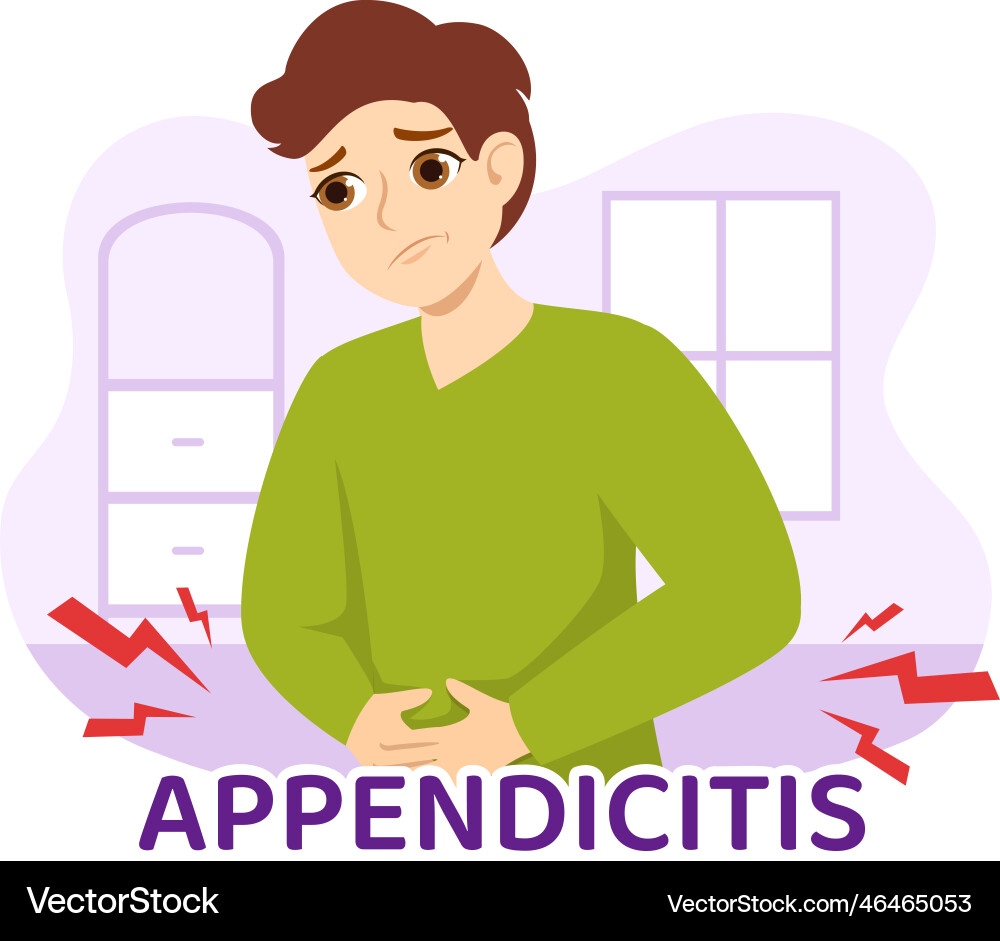Appendicitis with inflammation of the appendix vector image