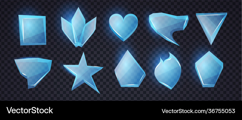 Cartoon blaue Glas Banner Set chrystal Formen Cartoon blaue Glas Banner Set chrystal Formen vektorbild