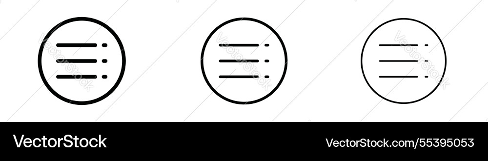 Menu icons in three different stroke lines Menu icons in three different stroke lines vector image