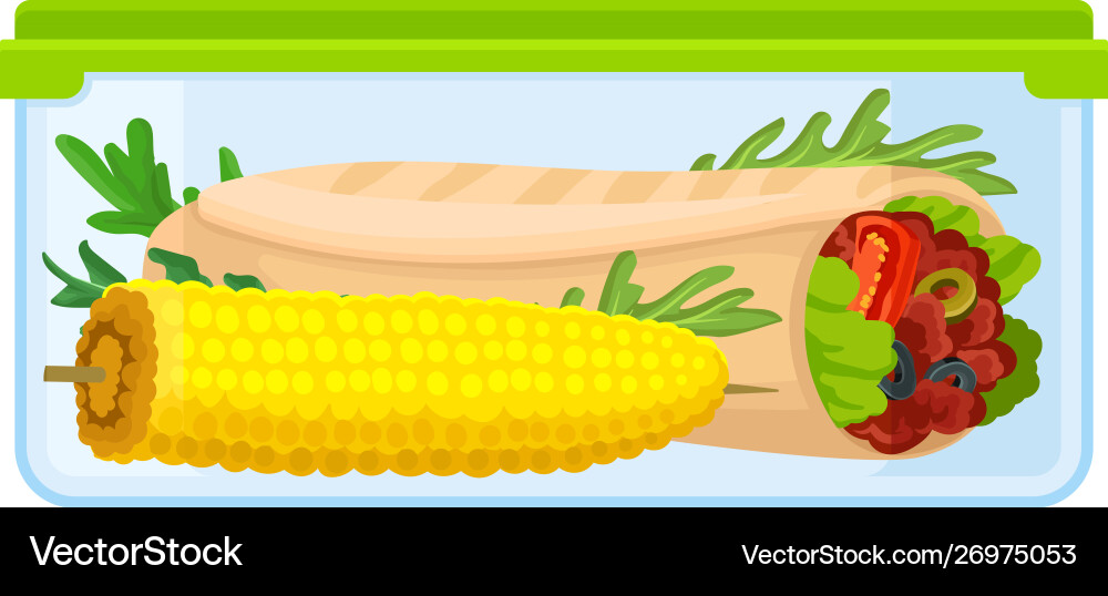 Roll with meat and vegetables in a container Vector Image