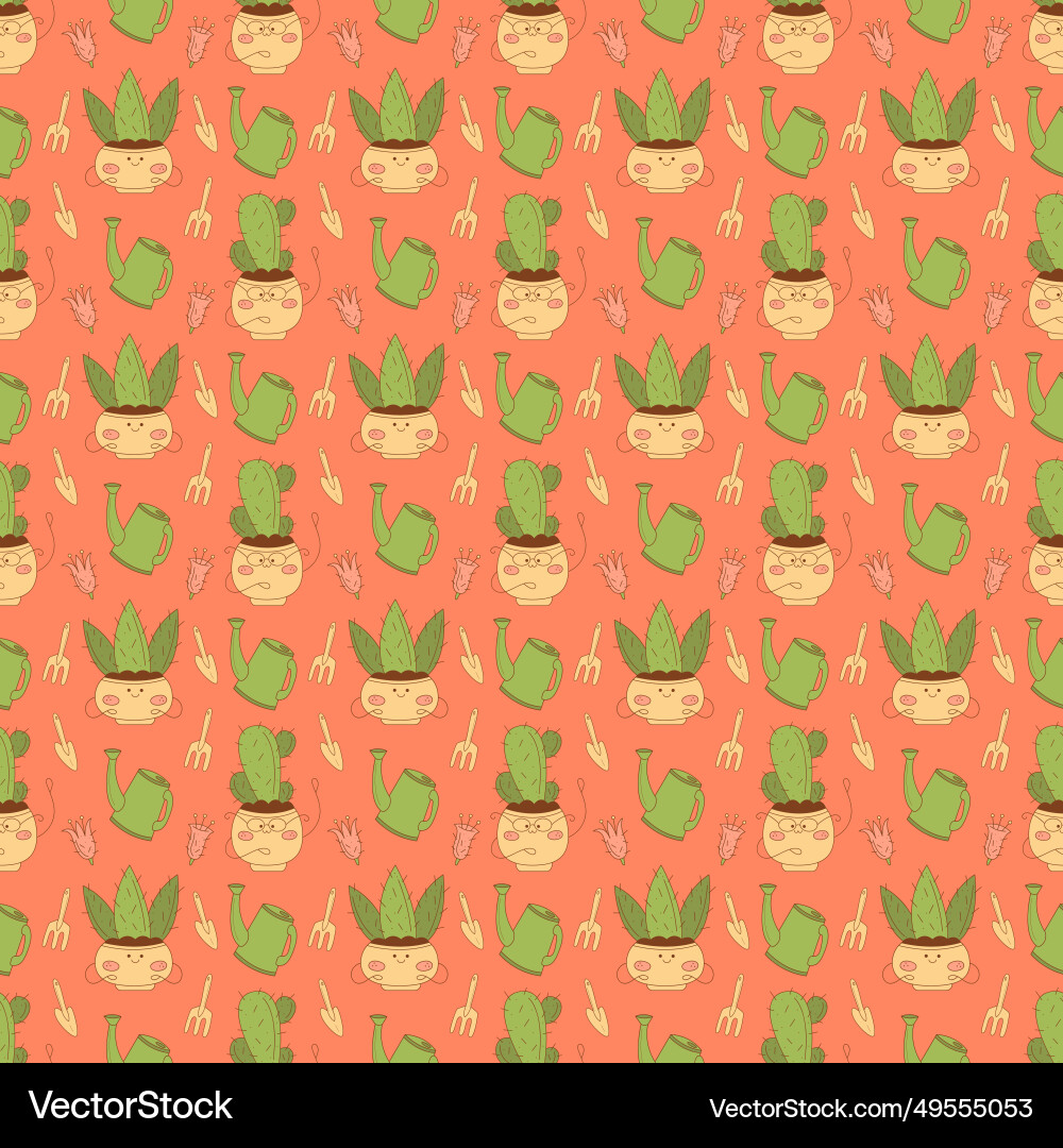 Seamless pattern with cute cacti characters Vector Image