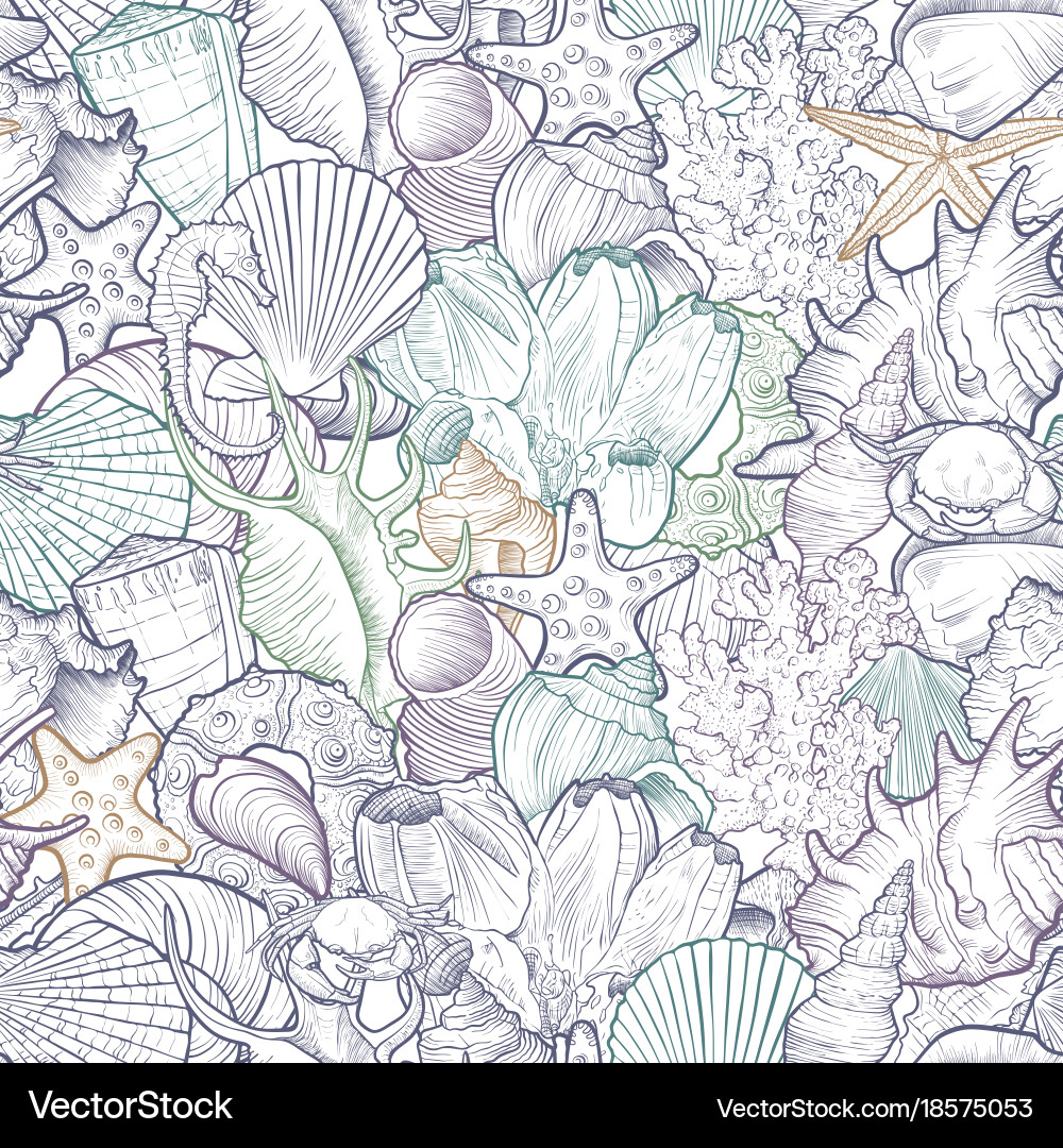 Seashells and Starfish Pattern vector image