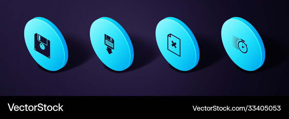Set isometric stopwatch delete file document Vector Image