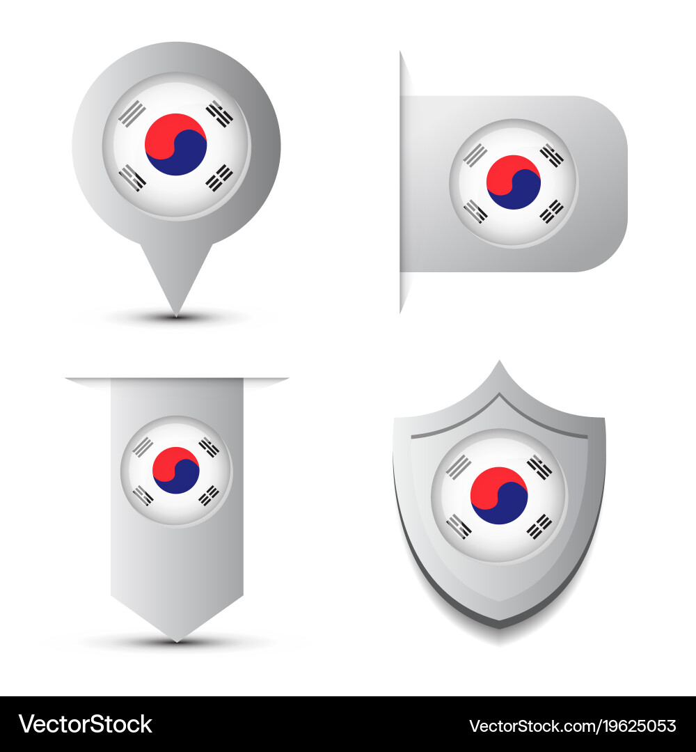 Set of stikers andmap pointer with south korea vector image