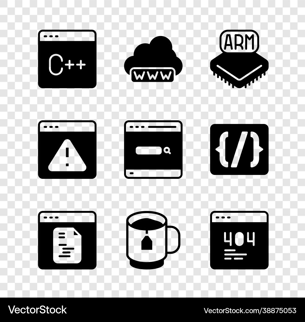 Set software web development processor cup tea Set software web development processor cup tea Vector Image