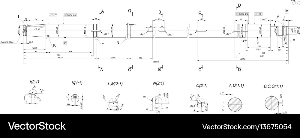 Expanded shaft sketch with different elements Vector Image