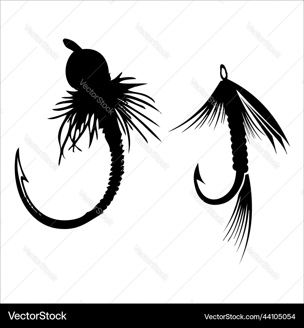 Fly Fishing Lures & Hooks Silhouettes Vector Image