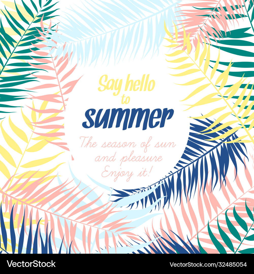 Frame pattern tropical palm leaves greeting Frame pattern tropical palm leaves greeting Vector Image