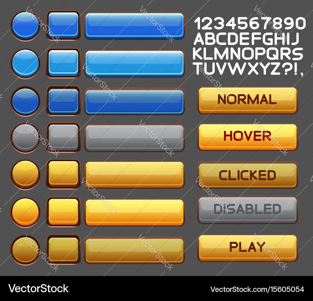 Game Button Set - Pixel Style Vector Image