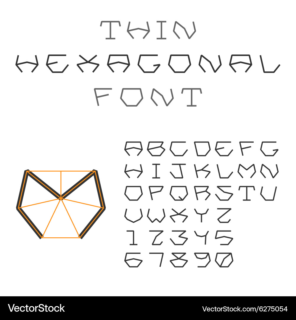 Hexagonal abc geometric font letters and digits vector image
