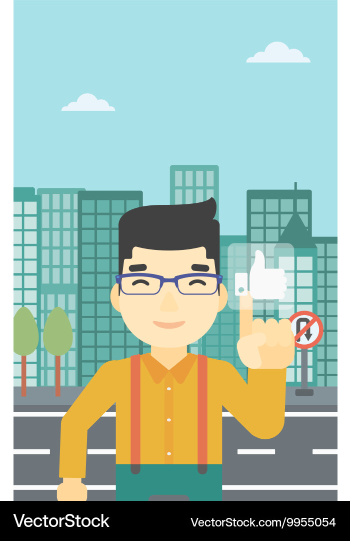Man pressing like button vector image