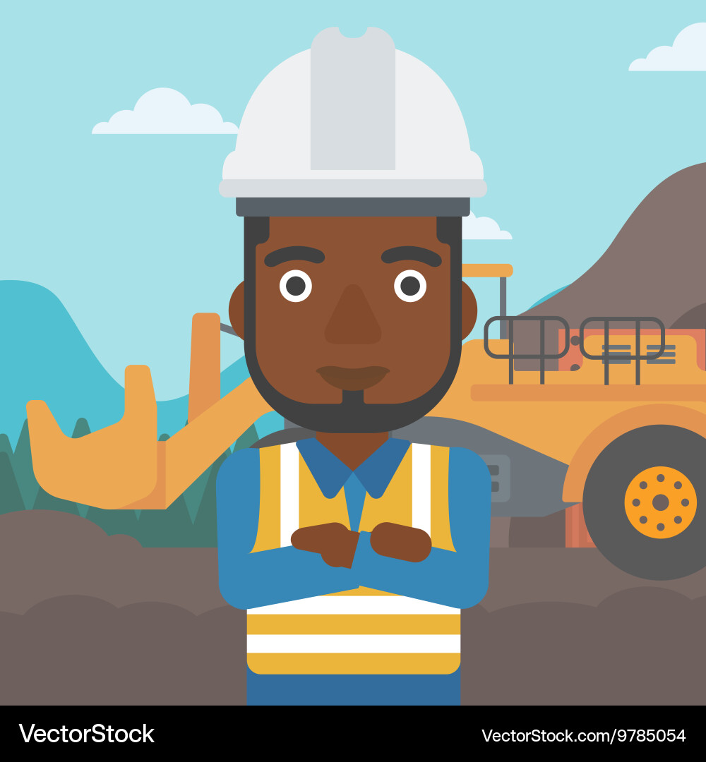 Miner with mining equipment on background Vector Image