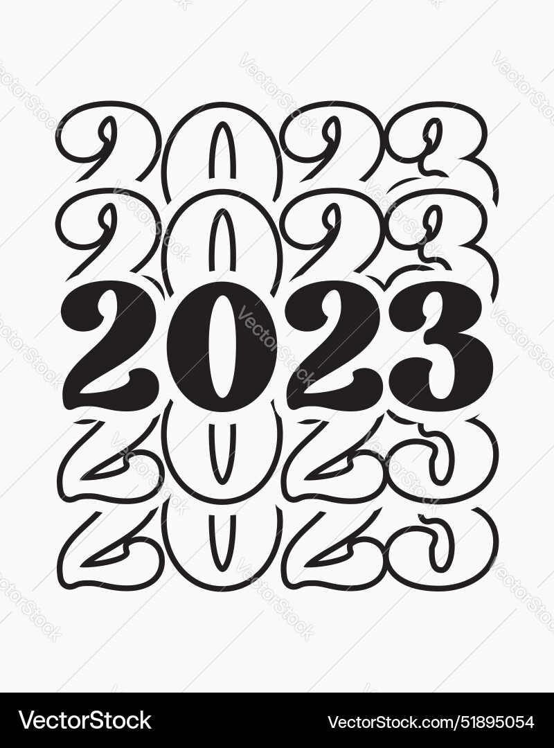 New year 2023 mirrored isolated repeat text retro Vector Image
