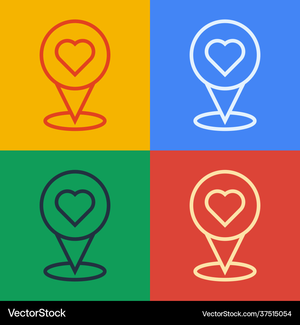 Pop art line map pointer with heart icon isolated Pop art line map pointer with heart icon isolated vector image
