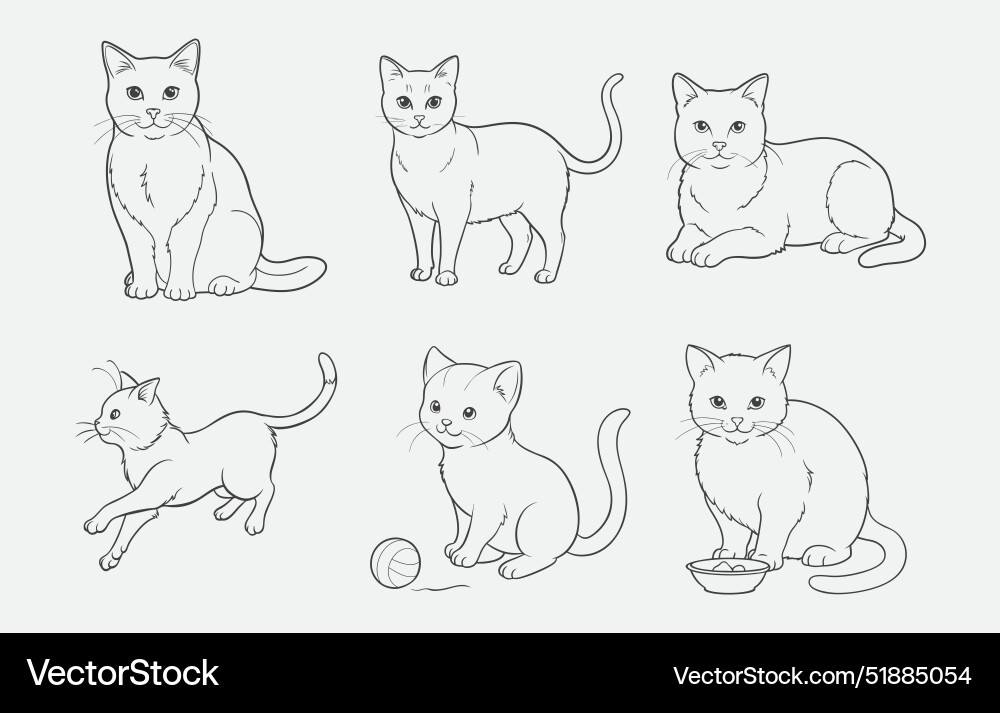 Print elegant cat line art set Vector Image