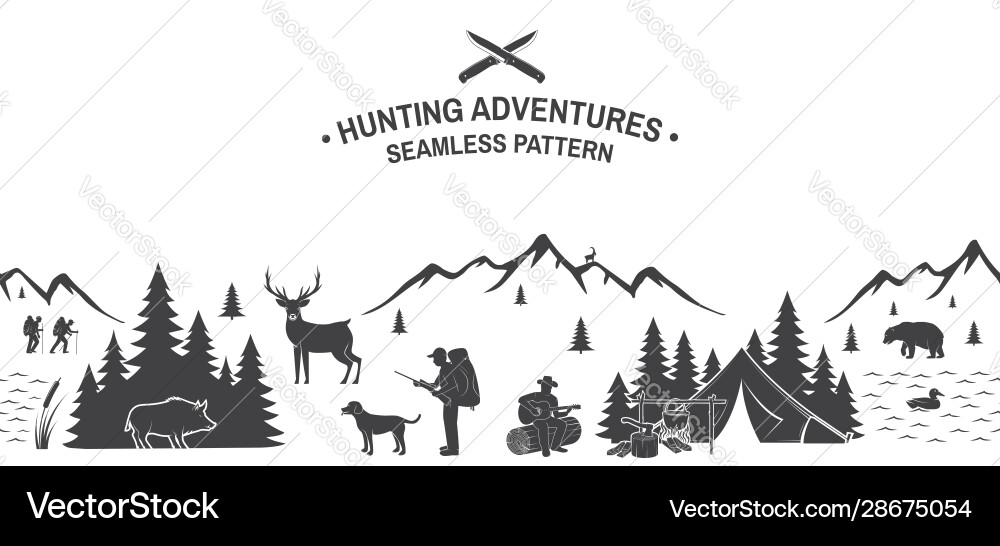 Set hunting adventures seamless pattern Royalty Free Vector