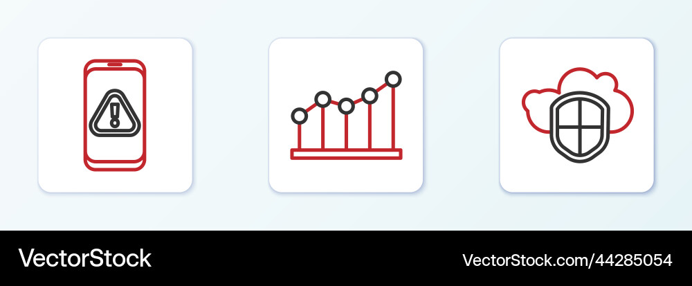 Set line cloud and shield mobile with exclamation Vector Image