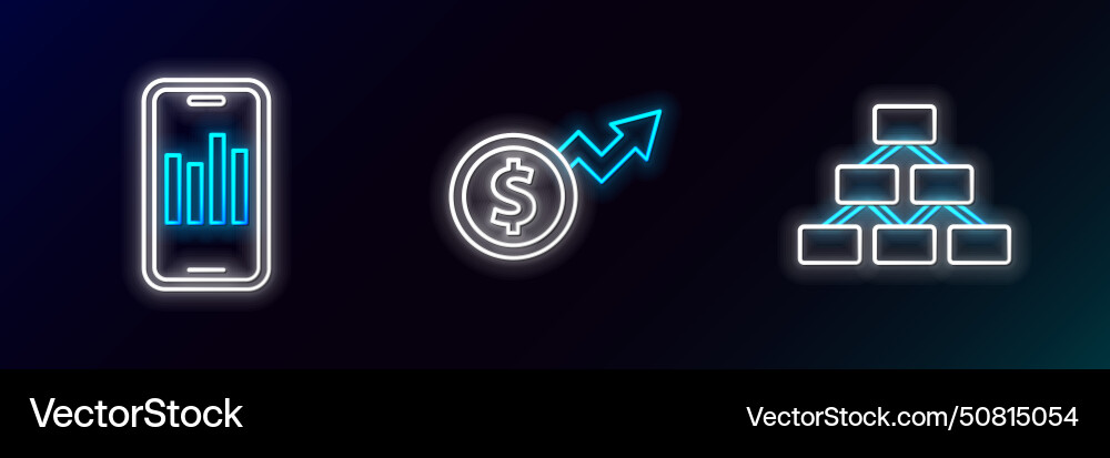 Set line hierarchy organogram mobile with graph Vector Image