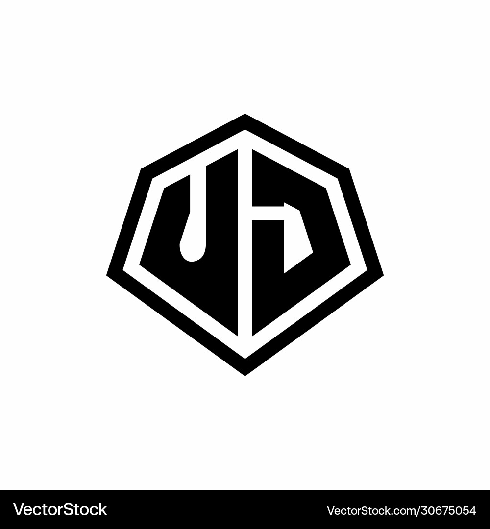Uj monogram logo with hexagon shape and line Vector Image