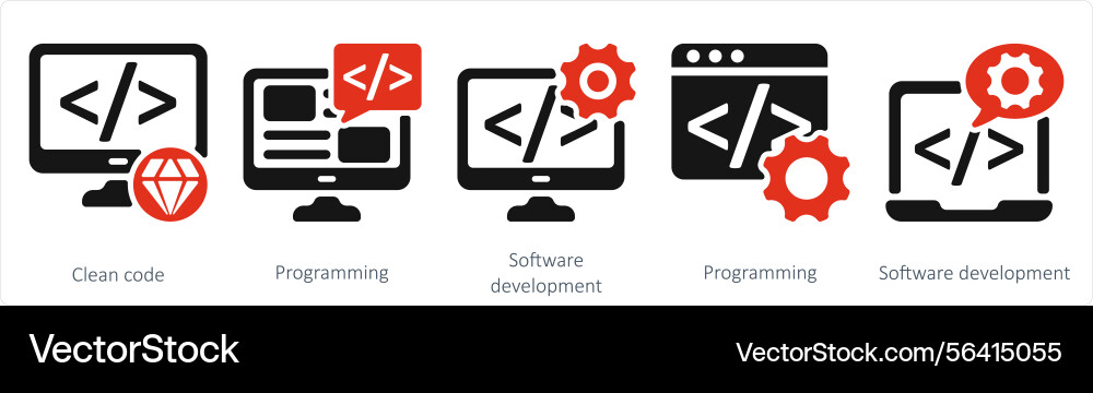 A set of 5 seo icons asclean code programming vector image