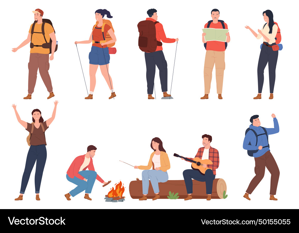 A set of tourists who are going on hike Vector Image