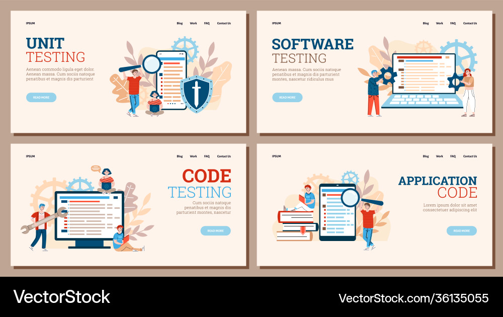 Code testing banners set for software programing Code testing banners set for software programing vector image