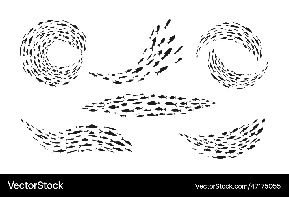 Fish flock floating different shape monochrome Fish flock floating different shape monochrome Vector Image