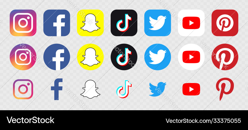 Instagram facebook snapchat tiktok twitter Instagram facebook snapchat tiktok twitter vector image