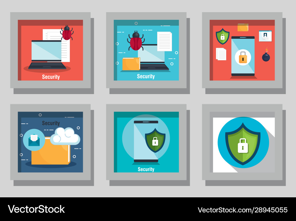 Security system frames set design Vector Image