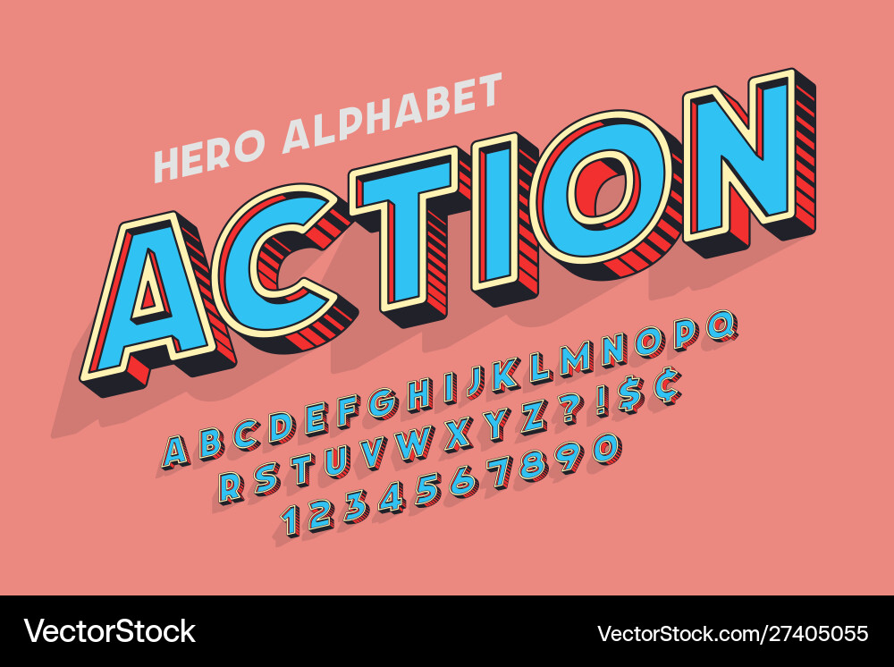 Trendy 3d comical font design colorful alphabet vector image