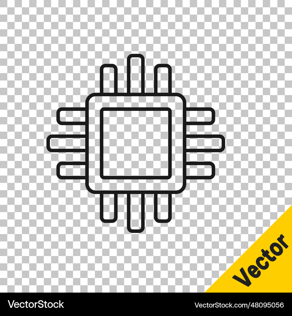 Black line computer processor with microcircuits Black line computer processor with microcircuits vector image