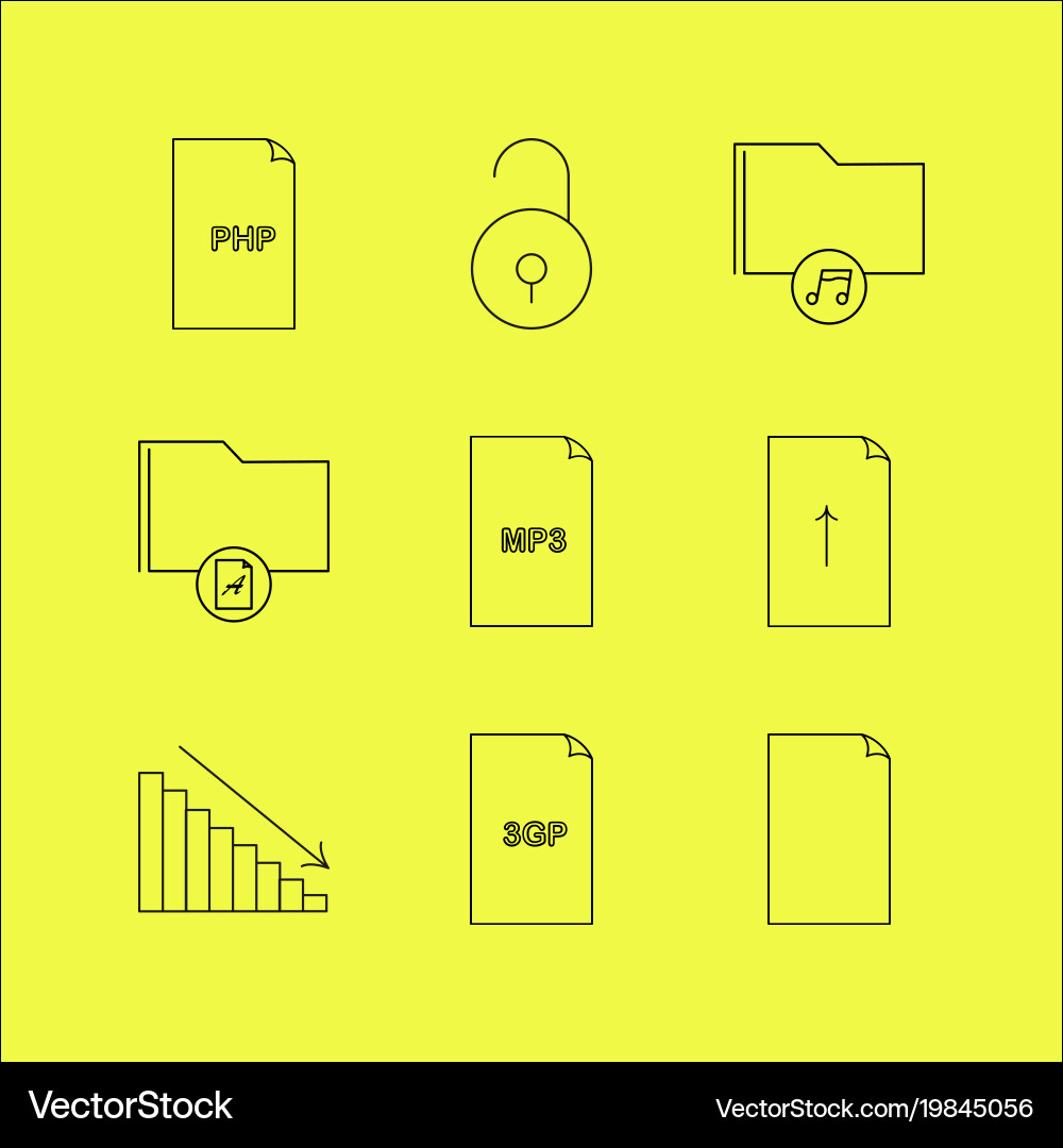 Files and folders linear icon set simple outline vector image