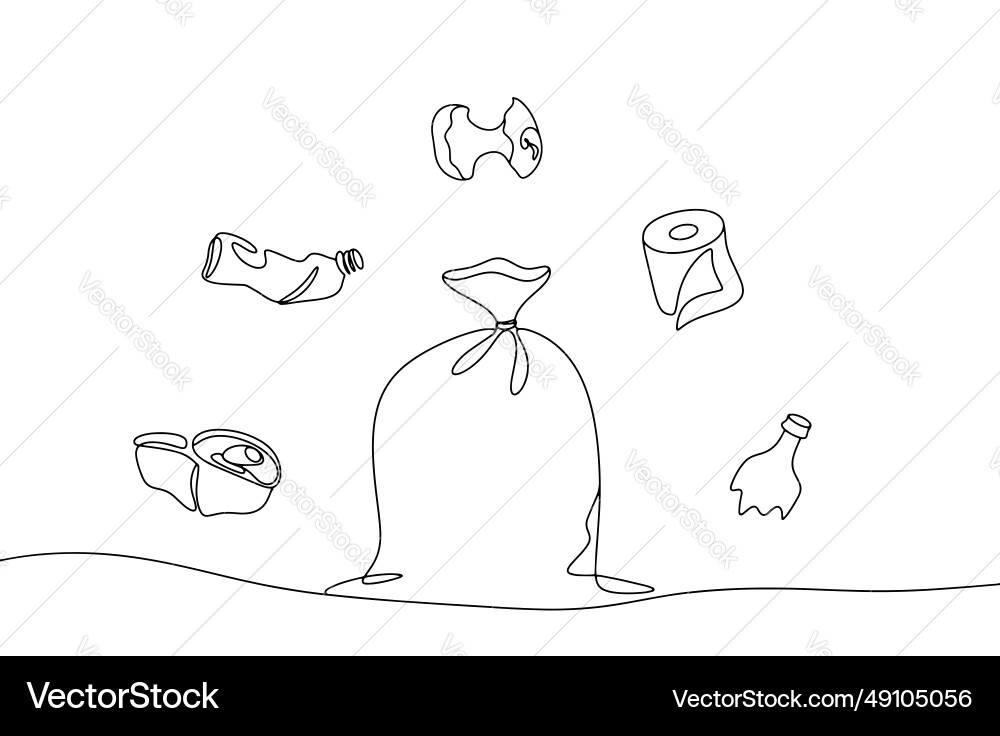 Garbage bag one line vector image