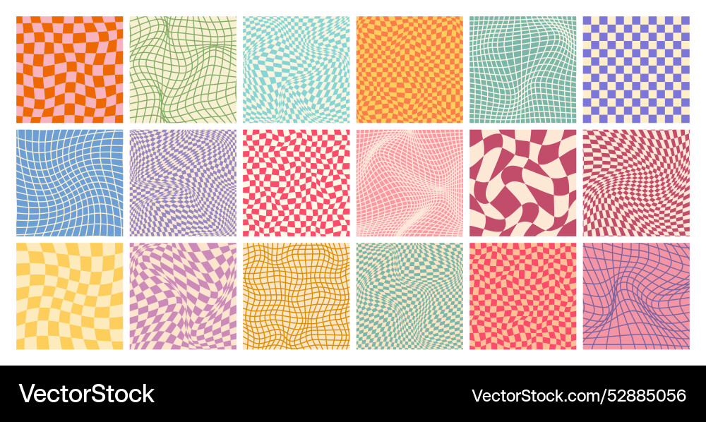 Groovy checkered pattern colorful distorted tiled Groovy checkered pattern colorful distorted tiled vector image