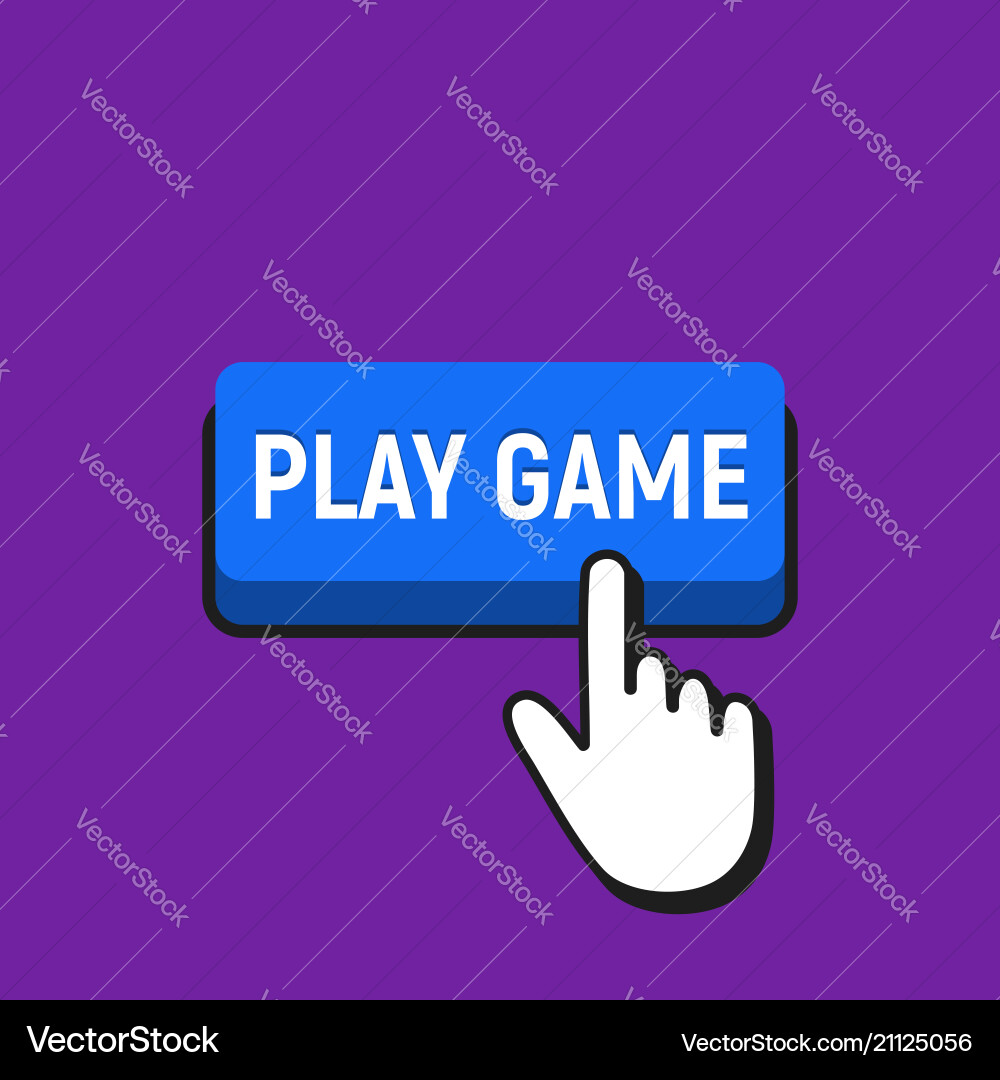 Hand mouse cursor clicks the play game button Hand mouse cursor clicks the play game button Vector Image