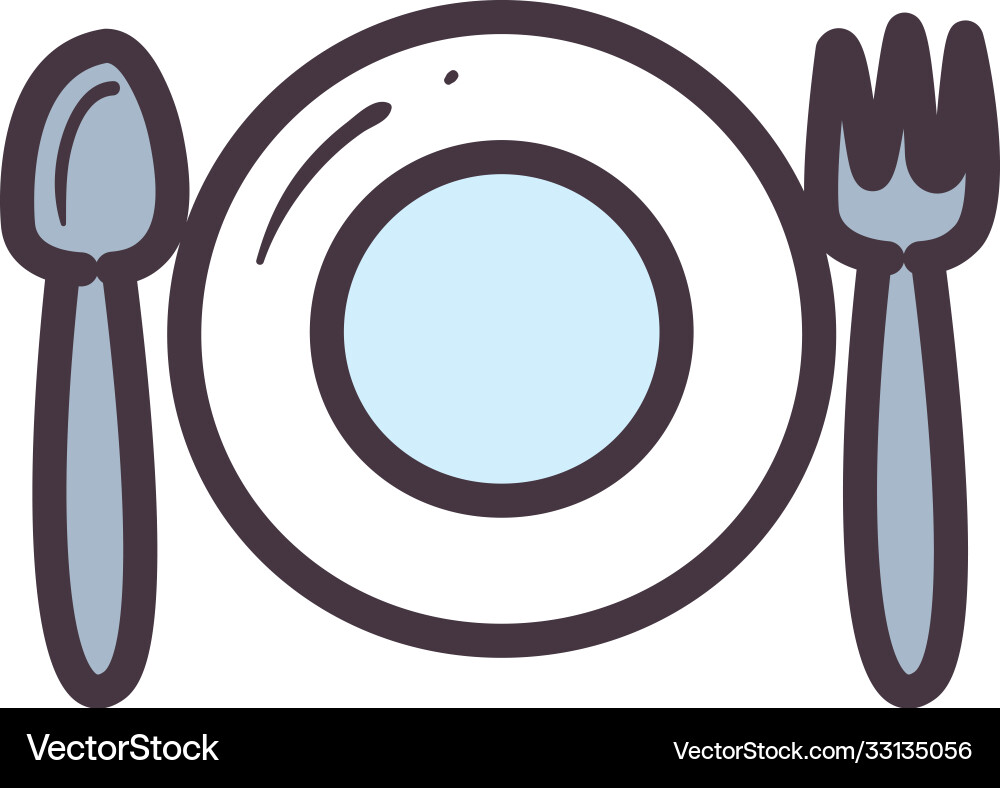 Plate with spoon and fork line fill style icon Vector Image