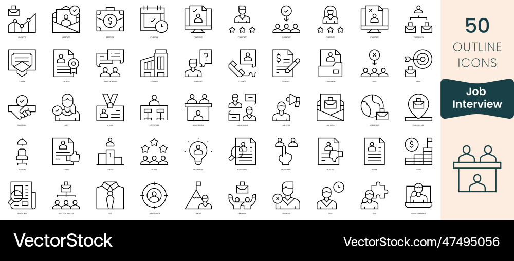 Set of job interview icons thin linear style Set of job interview icons thin linear style Vector Image