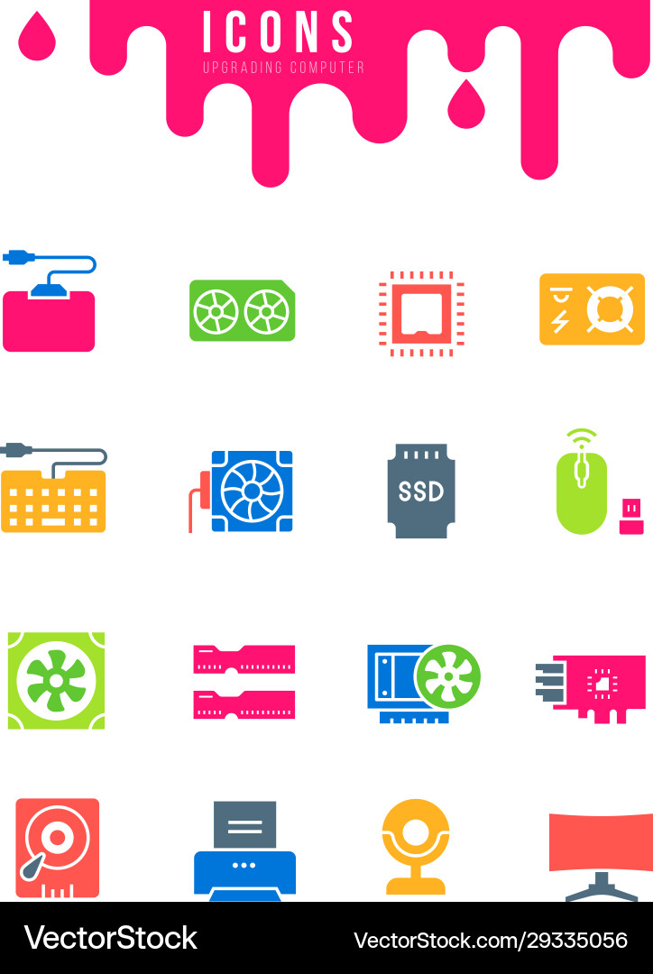Set simple icons upgrading computer Set simple icons upgrading computer vector image