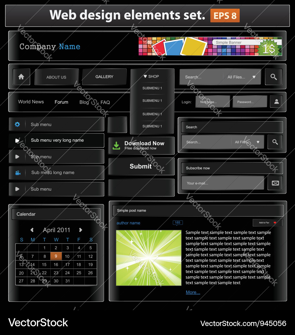 Web design elements set black2 Vector Image
