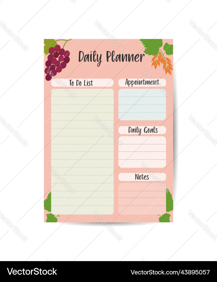 Clean style daily planner template simple Clean style daily planner template simple Vector Image