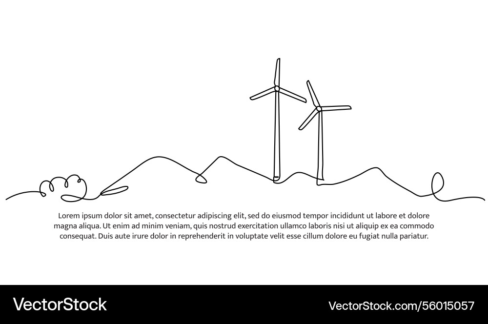 Continuous one line design of wind turbines Vector Image