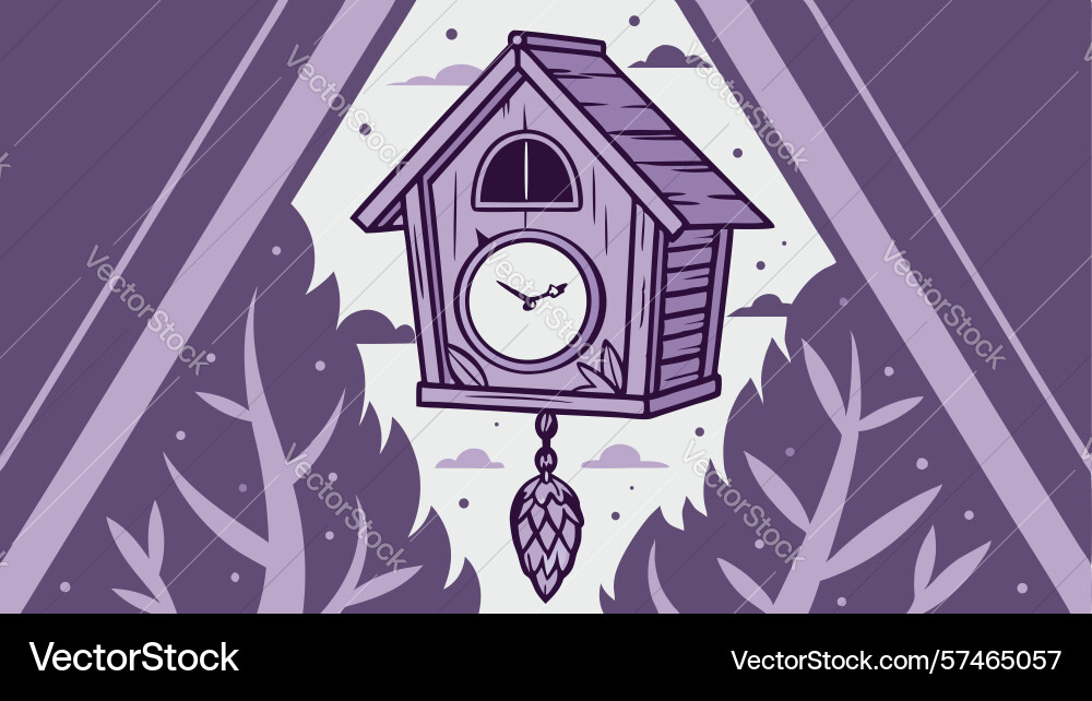 Cuckoo clock on abstract building with moon vector image