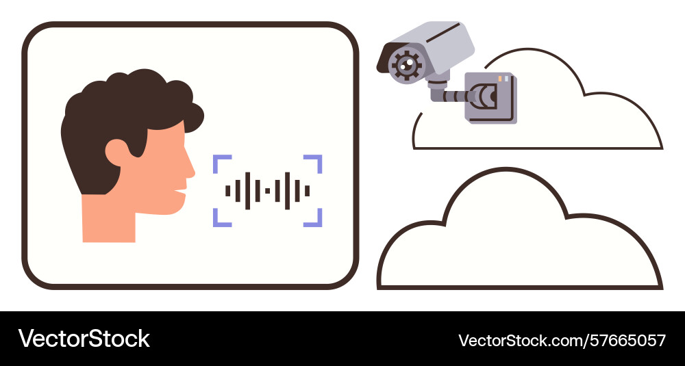 Facial recognition and voice command connected Facial recognition and voice command connected vector image