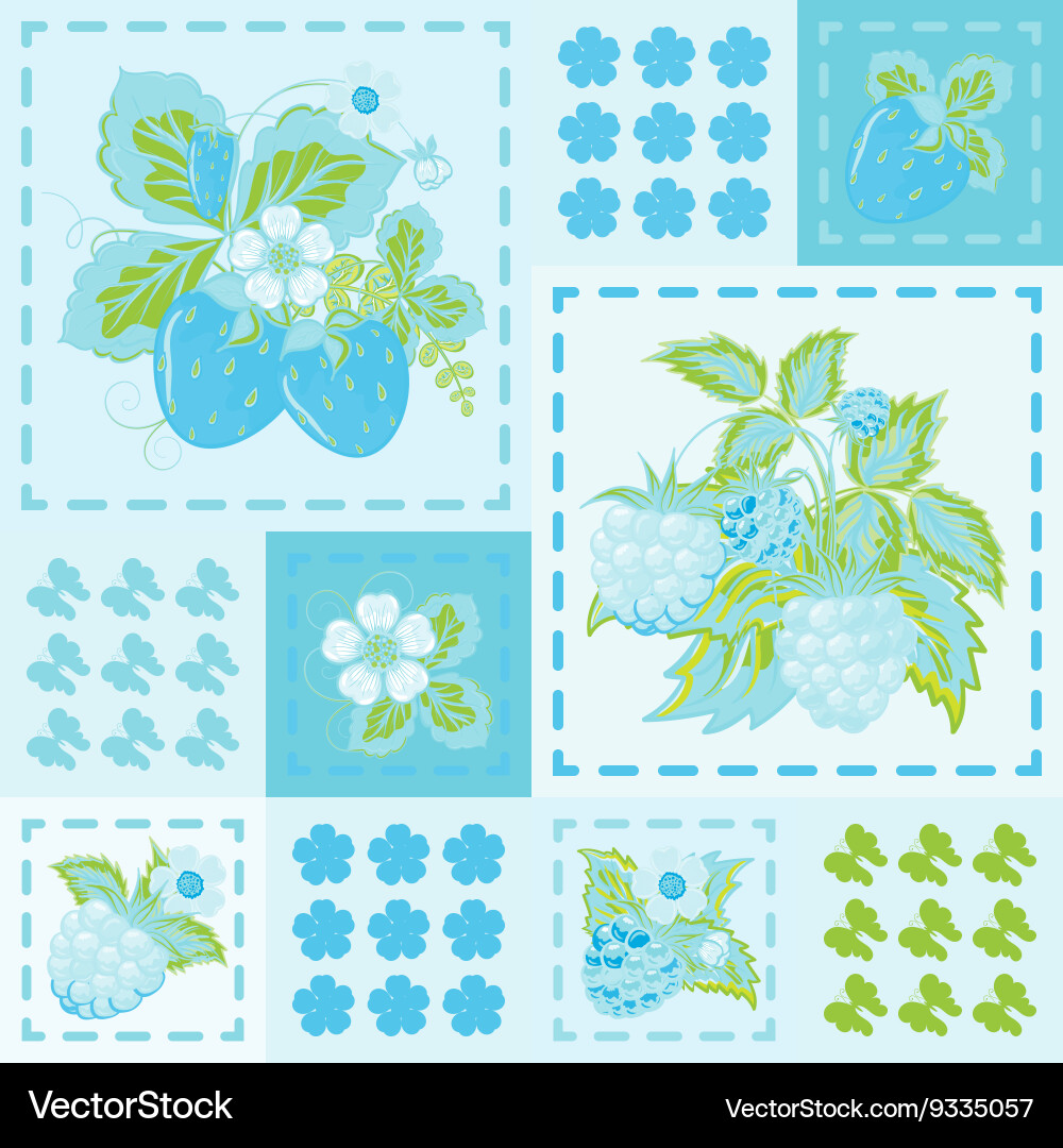 Patchwork background with strawberries vector image