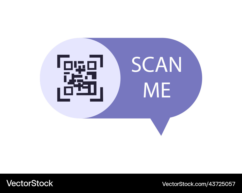 Purple sticker with qr code and scan me text Purple sticker with qr code and scan me text vector image