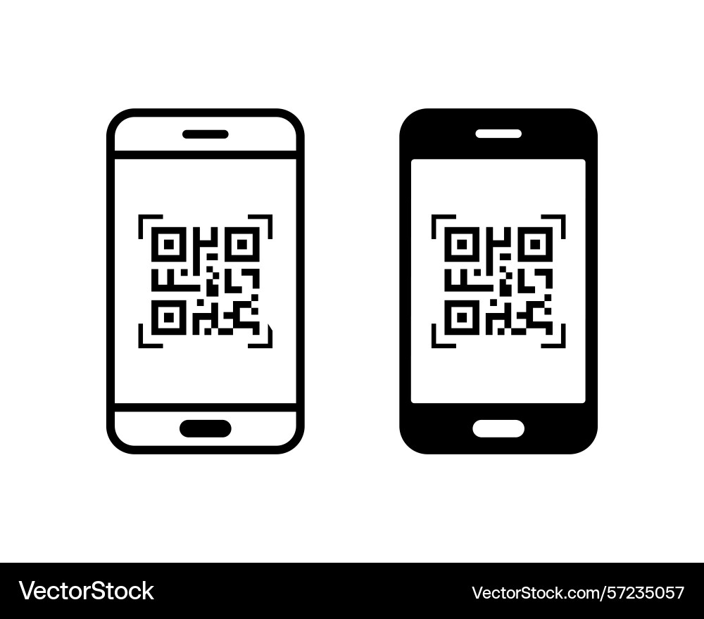Qr code scan icon or mobile phone scanning Qr code scan icon or mobile phone scanning vector image