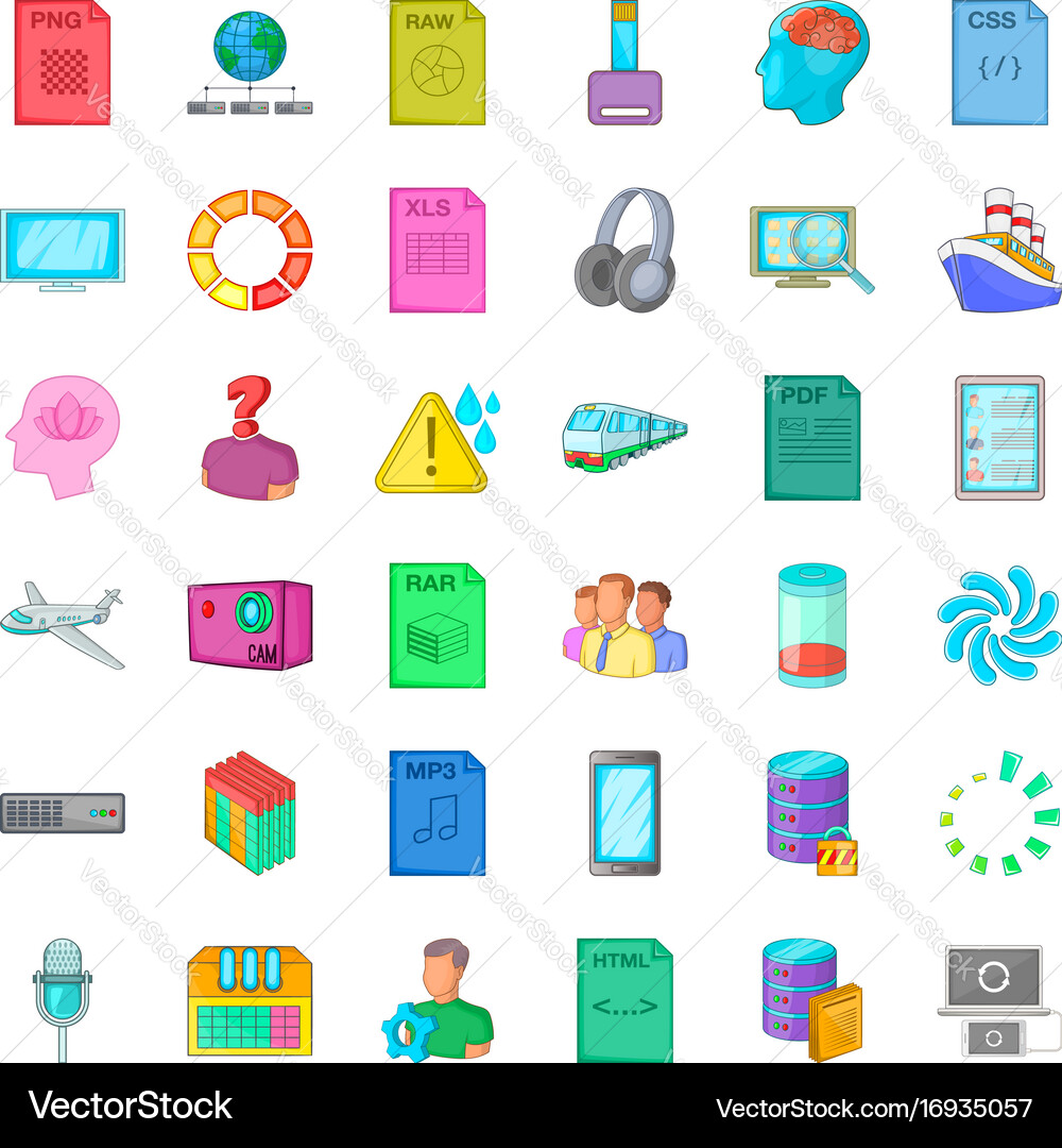 Raw file icons set cartoon style vector image