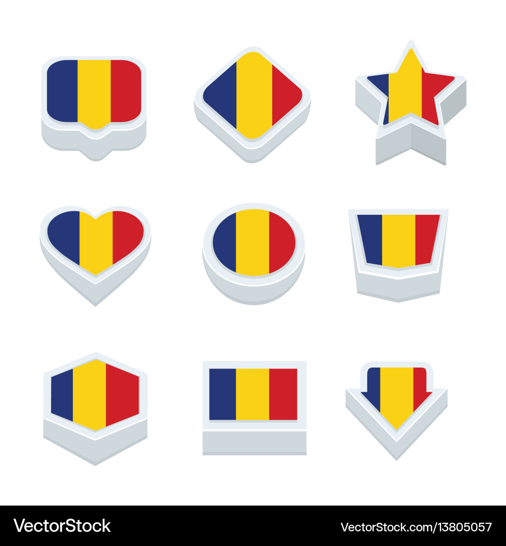 Romania flags icons and button set nine styles Vector Image