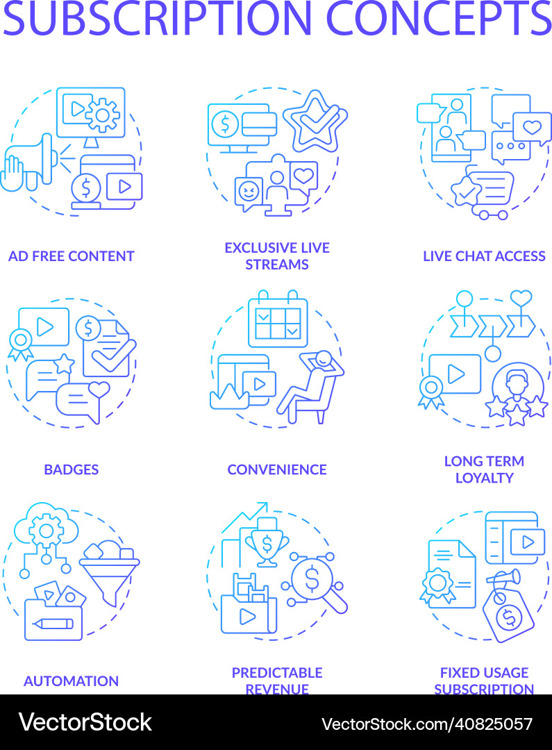 Subscription blue gradient concept icons set Subscription blue gradient concept icons set Vector Image