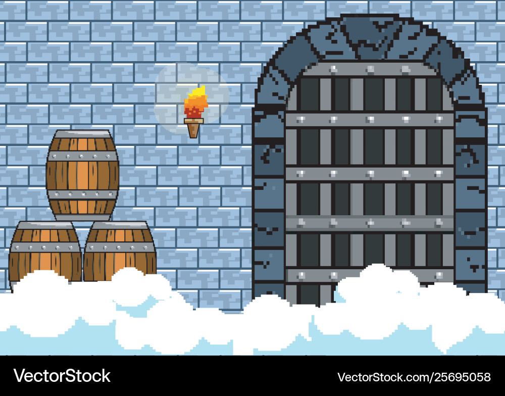 Arcade game world and pixel scene design Vector Image